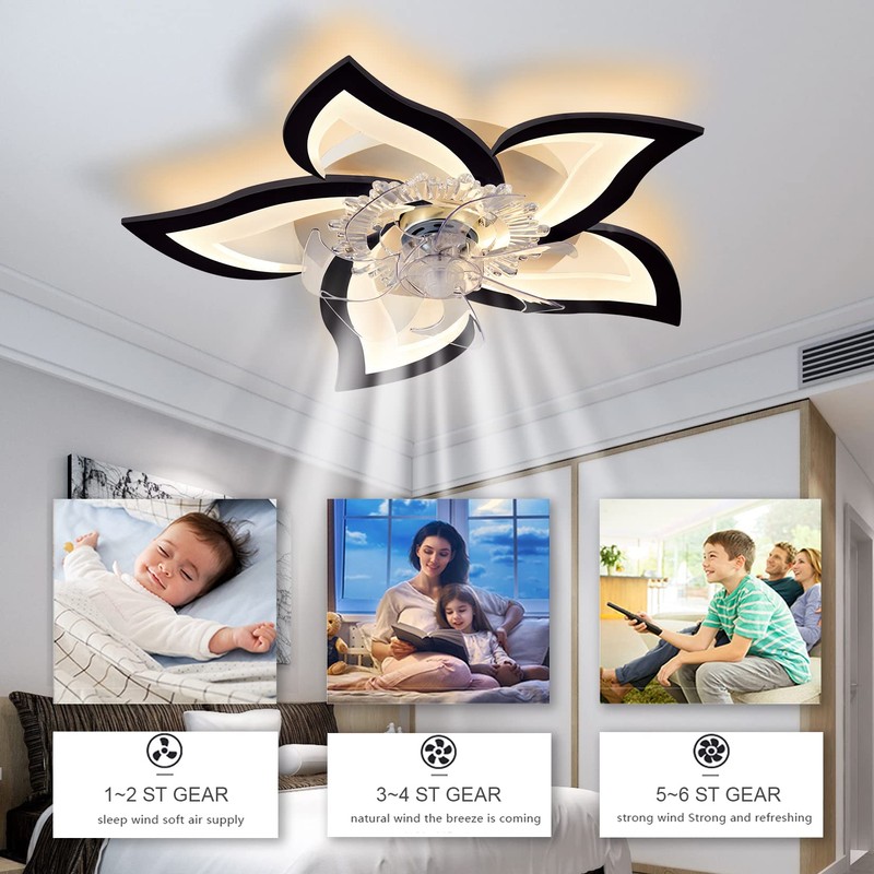 Bevenus Low Profile Ceiling Fans with Lights,27.2” Black Modern Dimmable