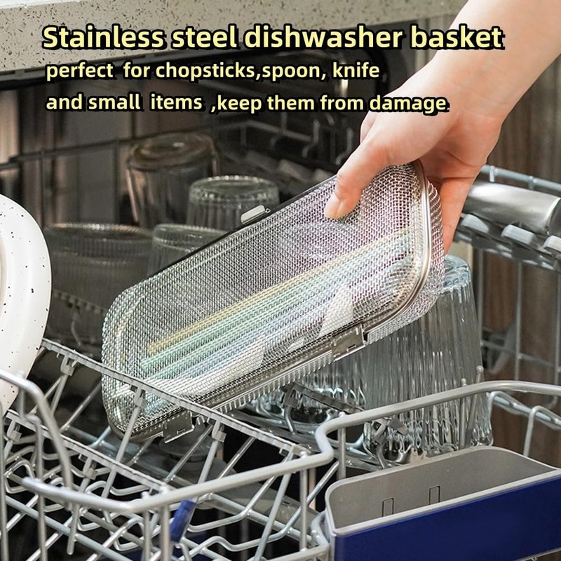 WHDQPX Dishwasher Basket, Stainless Steel Dishwasher Silverware Basket, Replacement Utensil