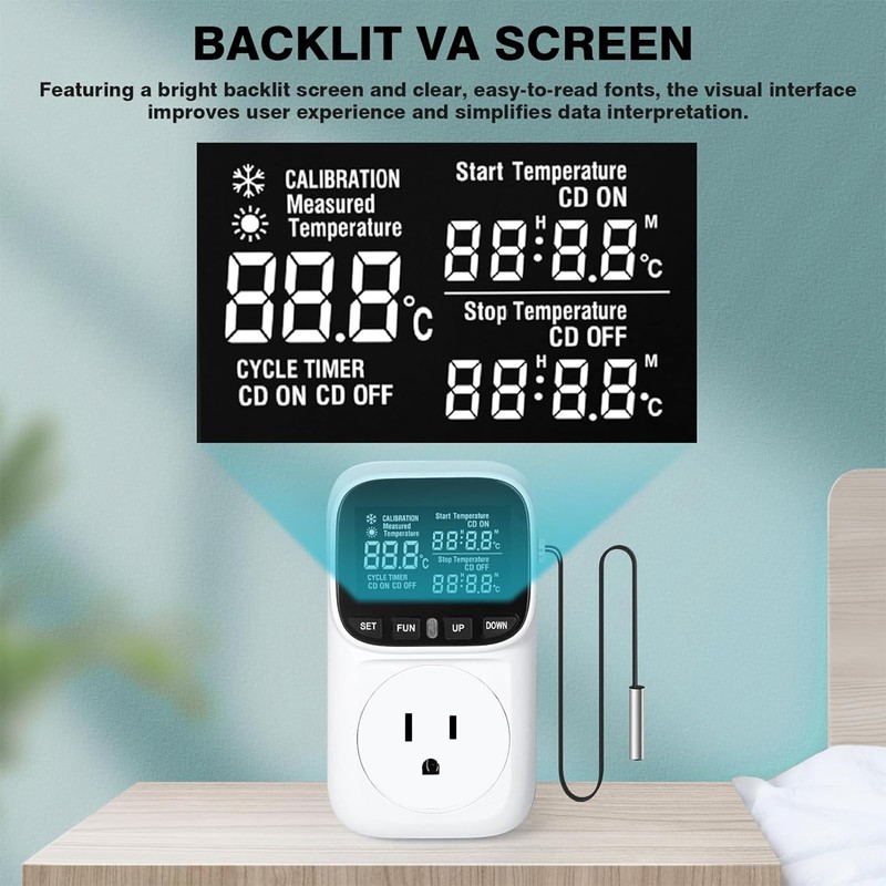 KABASI Digital Temperature Controller, Heavy Duty 15A/ 1800W Thermostat Outlet
