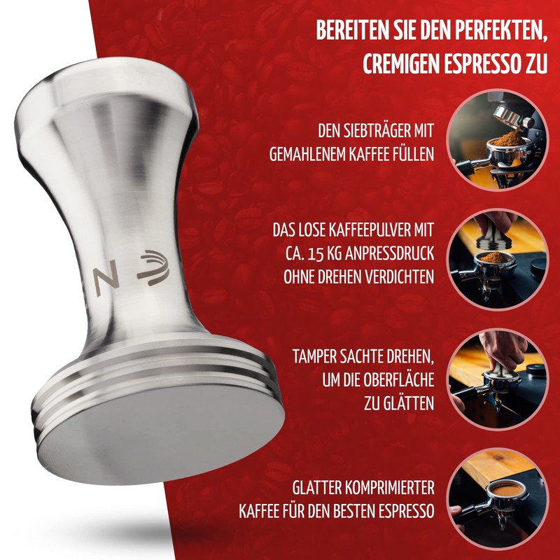DRIDEN Coffee Tamper 51 mm Stainless Steel - Solid Espresso