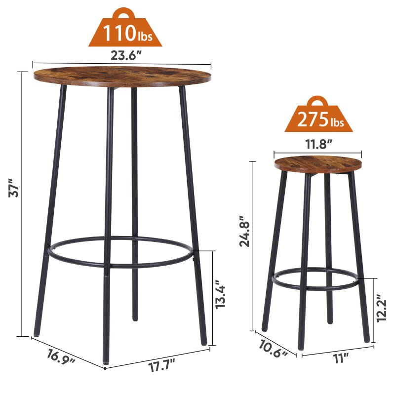 HomGarden 3 PCS Pub Dining Set Bar Table & Stools