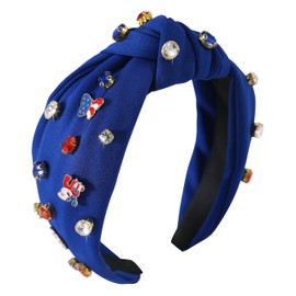 Gmmidea 4th of July Headband Rhinestone Flag Knotted Headbands for Women Red White Blue Butterflies USA Charm Embellished Headband Fourth of July Patriotic Hair Accessories B-Blue
