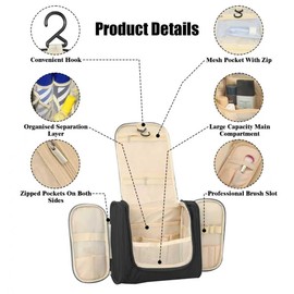 Venprodium Kulturbeutel Damen und Herren, Kosmetiktasche zum Aufhängen, Kulturtasche mit Doppelter Reißverschlussöffnung, Waschtasche, Kosmetiktasche, für Makeup, Toilettenartikel, Schwarz