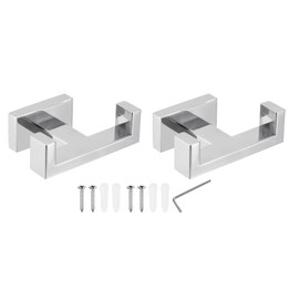 PATIKIL Double Towel Hook, 2Pack 304 Stainless Steel Wall Mounted Hanger Rectangle Towel Holder for Hanging Bathroom, Bedroom, Dormitory, Hang Towel, Clothes, Coat, Robe, Hat, Chrome Color