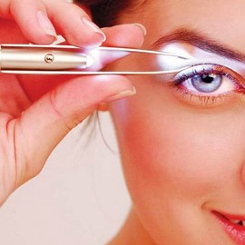 Comimark 2 PCS Eyebrow Tweezers Stainless Steel With LED Light Anti-static Eyelash Eyebrow Clamps Hair Removal Tweezers Profession Makeup Tools