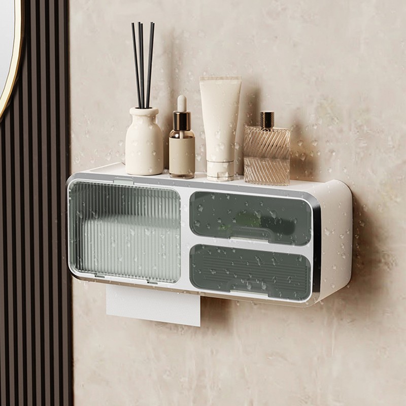 Drill Free Bathroom Tissue Storage Box Waterproof Bathroom Toilet Paper