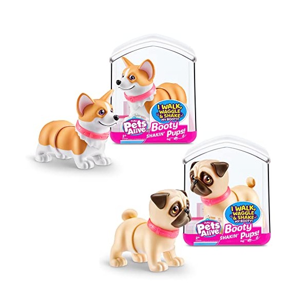 Pets Alive Booty Shakin' Pups (Corgi & Pug) by ZURU 2 Pack Interactive Mini Dog Toys That Walk, Waggle, and Booty Shake, Electronic Puppy Toy for Kids and Girls (2 Pack)