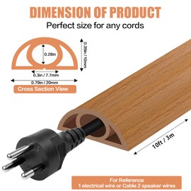 Floor Cord Cover Self Adhesive Cord Hider Floor 10FT Floor Cable Management Power Cord Protector Floor Electric Cord Covers for Offices, Gym, Exhibitions, Cable Cavity:0.3"(W) x 0.28"(H) Brown Wood