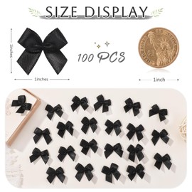 Jollybows Pack of 100 Mini Satin Ribbon Bows, 2.5 cm Black Satin Ribbon Bows Mini Double Sided Colour Bow Mini Ribbon Bowtie for Sewing, Wedding Decoration, Cards, DIY Crafts, Hair Bow Hat, Gift