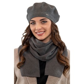 VIVISENCE Women's Beret Hat, Elegant Winter Hat, Warm and Cosy Headpiece for Winter and Autumn, Warm Thick Knitted Hat, Classic Hat for Women, Made in EU, darkgray