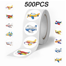 500Pcs Airplane Stickers Plane Labels Roll Stickers Aircraft Party Favors Waterproof Vinyl Stickers for Kids, Adults Water Bottle Laptop Guitar Phone Scrapbook Card Envelope Décor
