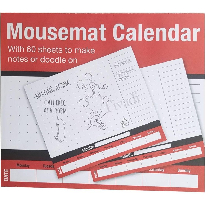 2x Mousemat Calendar Weekly Desk Planner Pad, 60 Sheets, Week-to-View