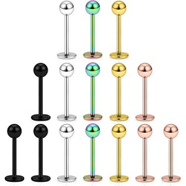 Dyknasz 15PCS 20G Stainless Steel Lip Rings Labret Studs Piercing Monroe Studs Ear Tragus Helix Cartilage Earring Jewelry 8mm Bar Length 5 Colors for Women Men