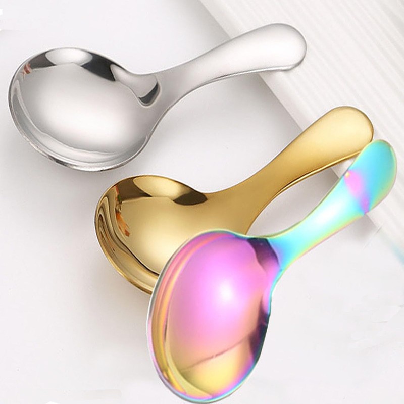 6 Pcs Stainless Steel Short Handle Thickened Small Round Spoons