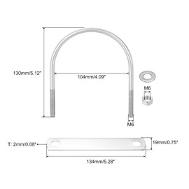sourcing map Round U-Bolts, 4 Sets 104mm(4.09") Inner Width 130mm Length M8 304 Stainless Steel U Clamp Bolt with Nuts and Plates, for Boat Trailer