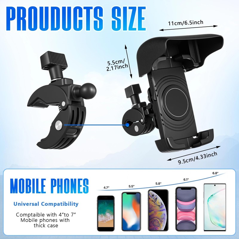 Tellegloww 1 Pack Boat Phone Holder, Crab Clamp, with Sunshade,
