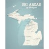 Michigan Ski Resorts Map 11x14 Print (Beige & Opal Blue)