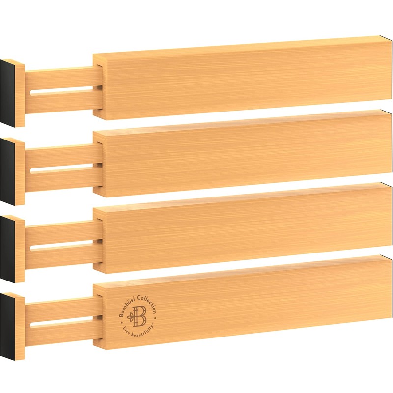 4 Pack Drawer Dividers Bamboo 2.6" High, 16-22" Adjustable Drawer