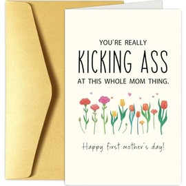 Funny First Mother's Day Card for New Mom, 1st Mother's Day Card Gifts for Wife Friend Sister, Happy First Mother's Day Card for Daughter Granddaughter, Kicking Ass Mom Card for First Time Mom