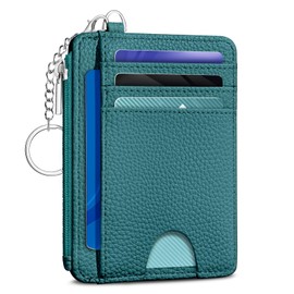 Kelvoris Teal Blue Credit Card Holder Small Wallet Women, Minimalist Slim RFID Blocking Wallet Woman Keychain with Zipper Coin Pocket, Front Pocket Thin Travel Card Case with ID Window Ladies Gifts