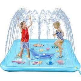 Growsland Splash Pad for Toddlers, Outdoor Sprinkler for Kids, 67" Summer Water Toys Inflatable Wading Baby Pool Fun Gifts for 3 4 5 6 7 8 9 Years Old Boy Girl Backyard Garden Lawn Outdoor Games - Style: 102''Non Slip