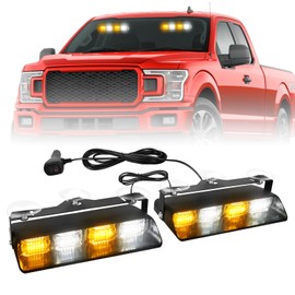 HLauto 2002L Emergency Dash Strobe Lights: 2x8.5 inch Amber White Safety Lights, 48 LED Flashing Warning Hazard Windshield Visor Traffic Light Bars for Trucks, Construction Vehicles