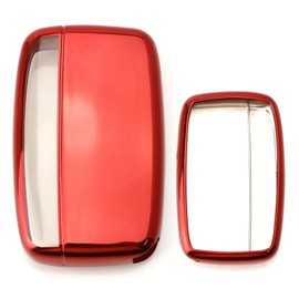 iJDMTOY Chrome Finish Red TPU Key Fob Protective Cover Case Compatible With 2010-2016 Land Rover 5-Button Key Fit Range Rover Sport, Range Rover, LR4, Evoque, etc