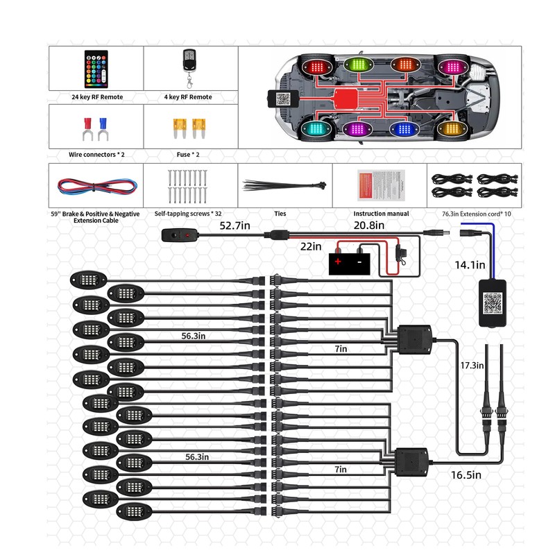 20 Pods RGB LED Rock Lights, Waterproof Red Green Blue