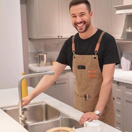 Yoocixu Chef Apron for Men and Women, Heavy Duty Cotton Canvas Cross Back Adjustable Apron with Large Pockets, Durable Work Apron for Cooking, BBQ, Kitchen, Workshop, Crafting