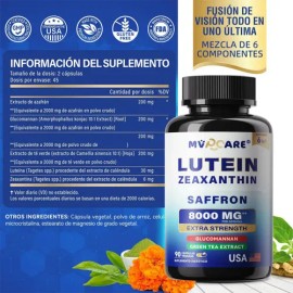 Suplemento De Azafrán Orgánico 6 En 1, Máx 8000 Mg Extracto De Saffron Feliz Para Aumentar La Energía Y El Estado De Ánimo,apoyar La Salud Ocular,90 Cápsulas Mvpcare
