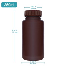 stonylab Amber Wide Mouth Reagent Bottle, 250 ml, PP Screw Cap, 2 Pack, Durable and Chemical Resistant Laboratory Supply