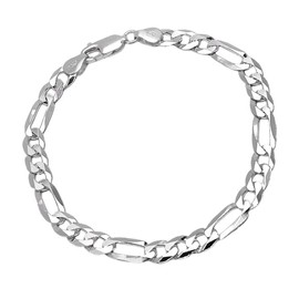 VN Jewelry Mens Solid 925 Sterling Silver Chain Bracelet - 6.2mm Figaro Links Chain Bracelet for Men and Women Length 17.5cm 18.5cm, 19.5cm, 20cm, 21cm and 23cm (19.5)
