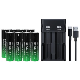 MLGBDC 8Pack 18650 Rechargeable Battery with 9900mAh 3.7v Battery Charger 18650 Battery Flat Top for Headlamps, Flashlight and Other Electronic Devices