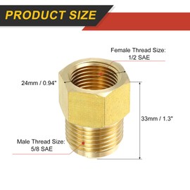 uxcell Brass Pipe Fitting, 5/8 SAE Male x 1/2 SAE Female Pipe Adapter Flare Tube Fitting for Air Gas Line Refrigeration HVAC