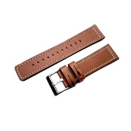 NICKSTON Brown with White Stitches Band Compatible with Garmin Vivoactive 4 45mm Case Size Smartwatch Elegant Soft Leather Strap Bracelet PT22 (1. Black Color Buckle)
