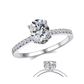 2CT Oval Cut Moissanite Engagement Ring for Women, Brilliant D Color VVS1 Clarity Lab Grown Diamond Ring 18K White Gold Vermeil 925 Sterling Silver Moissanite Engagement Wedding Promise Ring Size