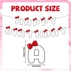 Happy Birthday Banner, Cute Cartoon Party Favors Sweet Red Bow Happy Birthday Banner Cartoon Themed Party Supplies for Bday Parties