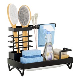 Sertay Sink Caddy Organiser, Brush Soap Dish Holder, Utensils Basket Kitchen, Sink Organiser, Sink Organiser, Sink Organiser, Includes Removable Drain Tray (Black)