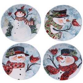 Certified International Watercolor Snowman Dinnerware,Dishware, Red Medium