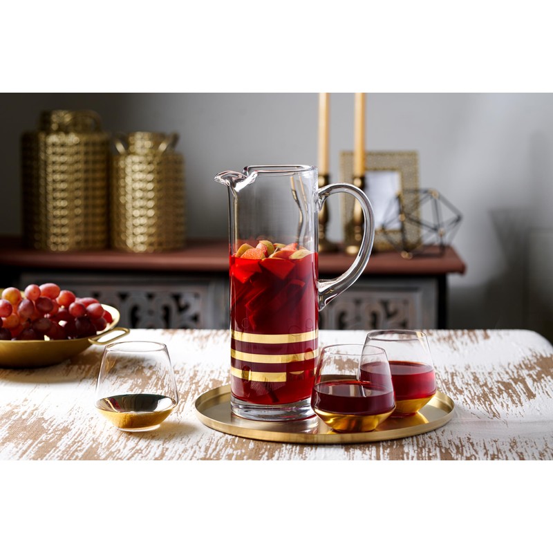 Glass Pitcher with handle Straight Sided, Handmade, With Spout, Three
