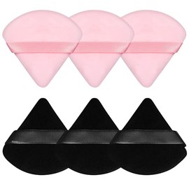 Pimoys 6 esponjas de maquillaje facial, esponja de terciopelo suave triangular, esponja de belleza para polvo suelto (negro, rosa)
