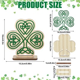 Wonderjune St. Patrick's Day Celtic Shamrock Shelf Decor Irish Festival Wooden Shamrock Craft Table Centerpiece Decoration Religious Celtic Knot Desktop Art Gift for Irish Festival Party Supplies