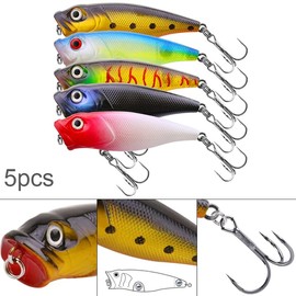 OriGlam 5pcs Fishing Popper Lure, Fish Baits Bass Hard Lures 3D Eyes Poppers, Topwater Lures Bass Lures Fishing Hard Baits