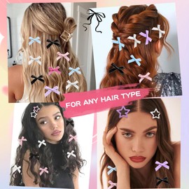 24-piece hairpin set, Mini Bow clip, Star Hair clip,Y2K Kawaii Bow Hair accessory, Solid Color Alligator hair clip, little headband for girls and women (Bluish violet)