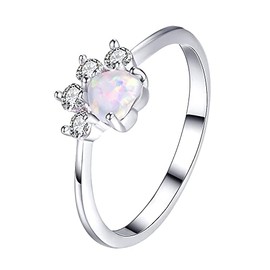 Lovely CZ Pet Paw Print Stacking Rings Fashion Love Heart Opal Puppy Dog Cat Statement Ring Crystal Rhinestone Animal Promise Eterntiy Engagement Ring Tail Finger Band Dainty Jewelry Gifts for Women (6)