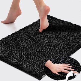 SWISSPACK 60X40/80x50 CMS Microfiber Bath Mat for Bathroom, Non-Slip Super Absorbent Machine Washable Extra Soft Thick Floor Foot Rugs (BLACK BOBBLE, 80X50CM)