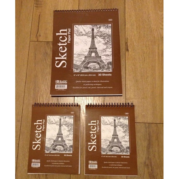 BAZIC Premium SKETCH BOOK Paper Pad 6"x8", 9"x12" BAZIC Set