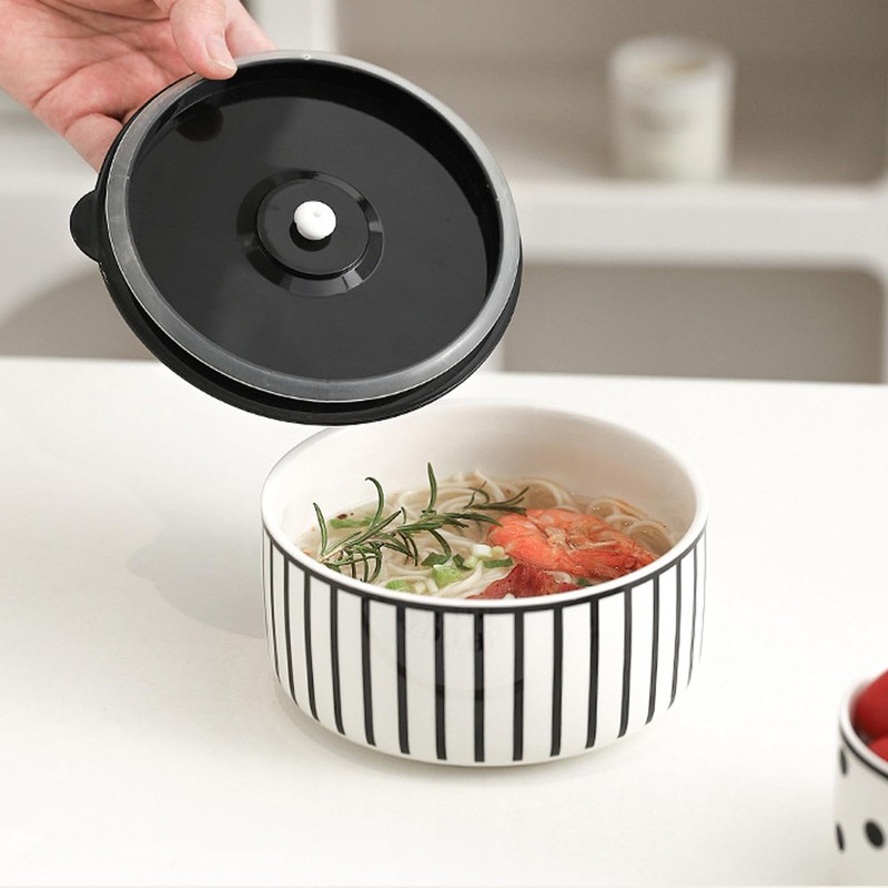 XYQXYQ 3-Piece Ceramic Bowl Set with Lids - Versatile Kitchen