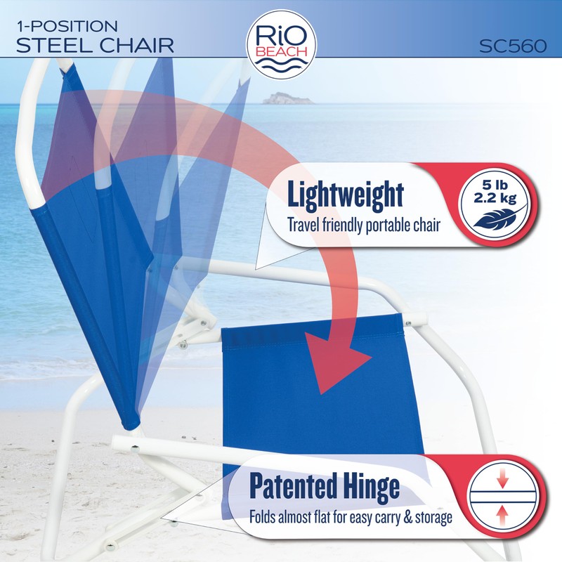 Rio Beach Wave 1-Position Beach Folding Sand Chair, Bright Stripes