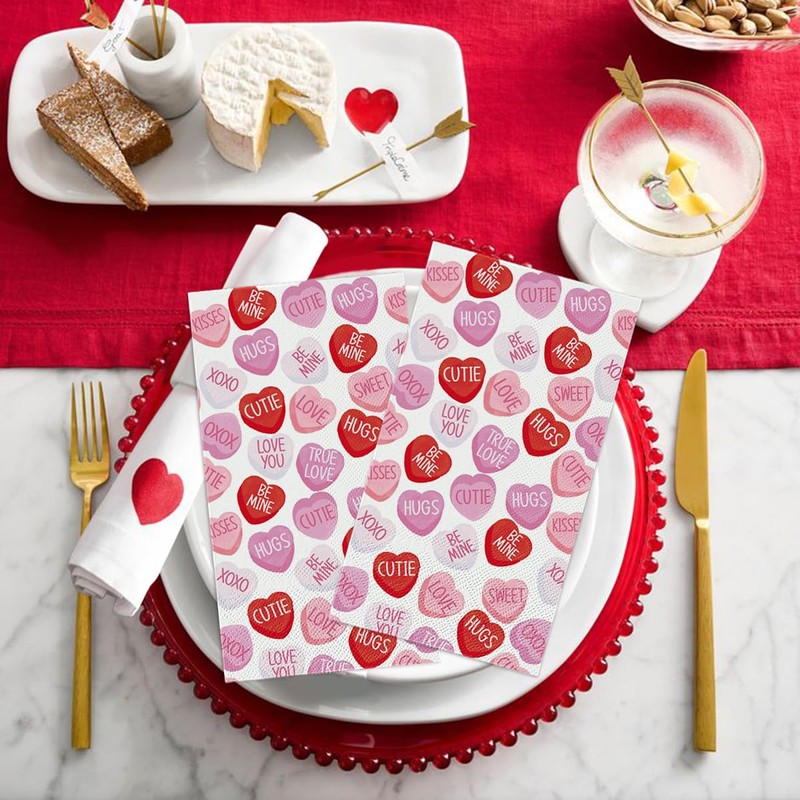 Horaldaily 100 Valentine Disposable Paper Decorative Guest Napkins, Pink Tiny